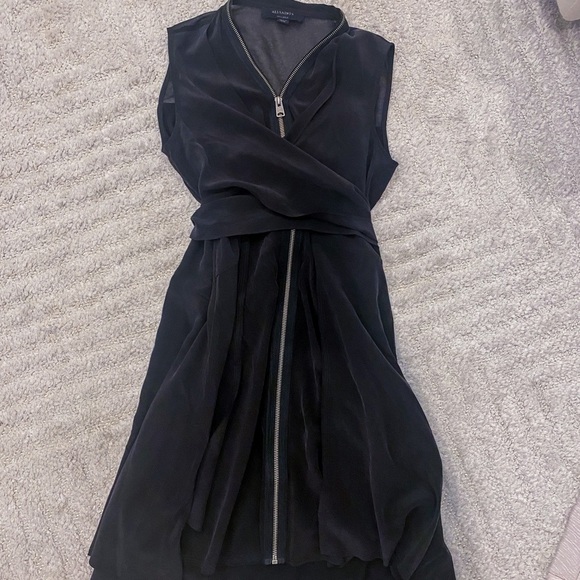 Like New! ALLSAINTS Jayda Zip-Front Silk Dress Women’s XS - Picture 2 of 6